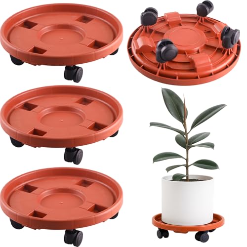 Rolling Plant Stand with Wheels 3 Pack 13 Inch Plant Caddy with Wheels Heavy Duty Plant Dolly Roller Base with Wheels Round Flower Pot Rack Holder Planter Trolley Tray, Red - color: Red, size: 13 inch