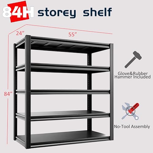 5-Tier 55" W x 24" D x 84" H Garage Shelving 5000LBS Storage Shelves Heavy Duty Metal Shelf Unit Adjustable Basement Industrial Storage Racks - size: 5T 55" W x 24" D x 84" H