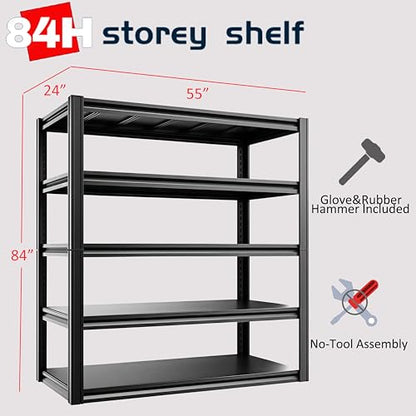5-Tier 55" W x 24" D x 84" H Garage Shelving 5000LBS Storage Shelves Heavy Duty Metal Shelf Unit Adjustable Basement Industrial Storage Racks - size: 5T 55" W x 24" D x 84" H