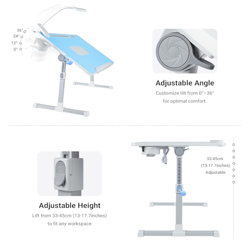 iXTRA Adjustable Laptop Lap Desk with Cooling Fan USB Light for Adults - color: Blue,70x45cm
