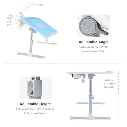 iXTRA Adjustable Laptop Lap Desk with Cooling Fan USB Light for Adults - color: Blue,70x45cm