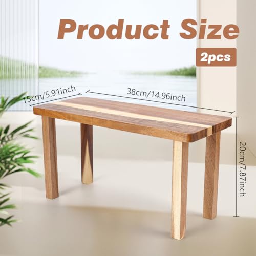 ORIGACH 2 Pcs Wooden Desktop Organizer Shelf - 15x6.1x7.8in Mini Counter Riser, Compact Display Stand for Desk, Kitchen, Bathroom & Coffee Table