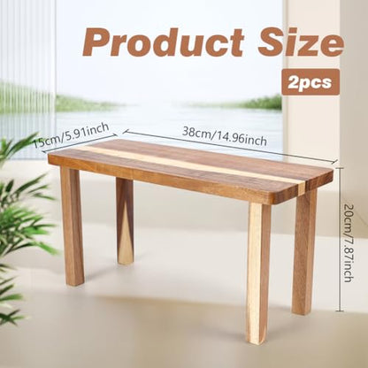 ORIGACH 2 Pcs Wooden Desktop Organizer Shelf - 15x6.1x7.8in Mini Counter Riser, Compact Display Stand for Desk, Kitchen, Bathroom & Coffee Table