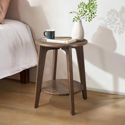 Small Round Side Table Wooden End Table with Lower Shelf Modern Nightstand Bedside Tables for Small Spaces, Living Room, Bedroom Rustic Brown - color: Rustic Brown