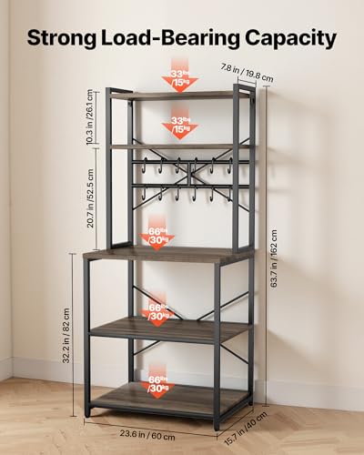 VEVOR Bakers Rack, 23.6 inch Width Microwave Stand,Kitchen Stand with X-Shaped Support Bar & 12 S-Shaped Hooks,Kitchen Storage Shelf for Dish Storage, Spice Jars, Coffee Bar Organization - size: 23.6 x 15.7 x 63.7