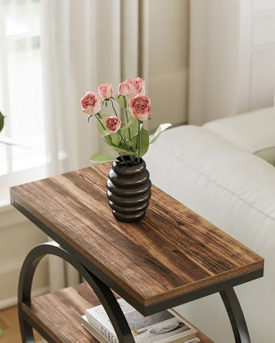 LITTLE TREE End Table Set 2, Side Table with 3 Tiers Shelves, Slim Sofa Side Table for Living Room, Tall Bedside Table Nightstand for Bedroom, Rustic Brown and Black - color: Rustic Brown