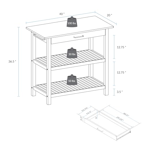 Kitchen Island with Solid Wood Top, Natural/Hunter Green - color: Hunter Green