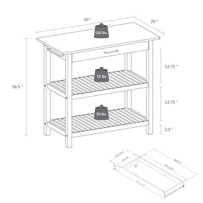 Kitchen Island with Solid Wood Top, Natural/Hunter Green - color: Hunter Green