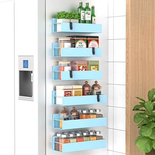 Metal Magnetic Spice Rack for Refrigerator Blue, 6 Pack | Magnetic Shelves Heavy Duty for Fridge in Kitchen, Seasoning Storage Organizer, For Oven Washer and Dryer, For Heavier Items - color: Blue, size: 6 Pack
