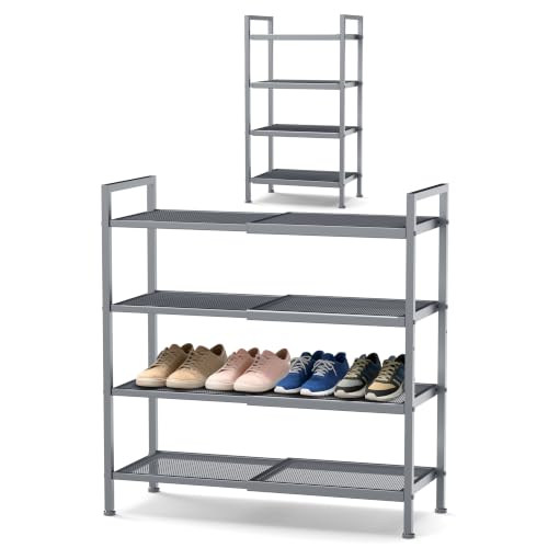 Shoe Rack, Expandable Shoe Rack for Closet, Adjustable Shoe Organizer for Entryway, Shoe Storage Organizer for Door Entrance, Garage, Bedroom (Grey, 4-Tier) - color: Grey, size: 4-Tier