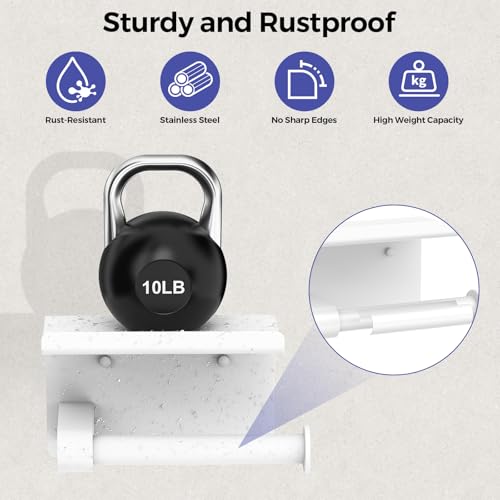 Bntuk Toilet Paper Holder with Shelf, Self-Adhesive or Screw Wall Mount Toilet Paper Holder with Wipes Storage, Rustproof Stainless Steel Tissue Roll Holder for Bathroom Washroom (White) - color: White