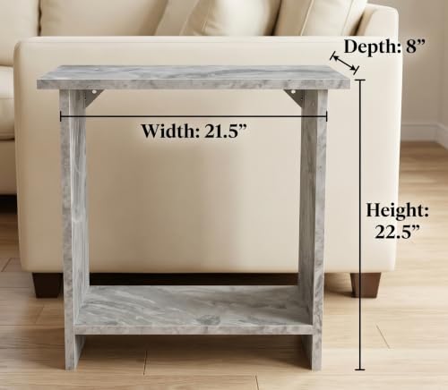 Narrow Side Table for Living Room, Slim End Table for Small Spaces Between Couch, Recliner or Armchair, 2 Tier Skinny Table with Open Shelf, Engineered Wood Sofa Beverage Thin Stand (White Marble) - color: White Marble