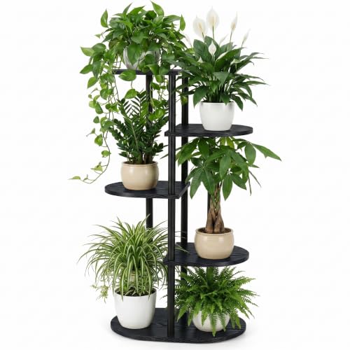 Tiered Plant Stand Indoor, Tall 5 Tier 6 Potted Wooden Plant Shelf for Multiple Flower Plants, Multi Corner Metal Plant Holder Indoor for Patio Garden Patent Design Living Room Balcony Bedroom, Black - color: Black, size: 5 Tier 6 Potted