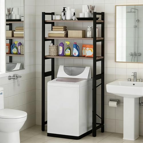 1 Set Over The Toilet Storage, 3-Tier Bathroom Laundry Storage Rack Space-Saving Organizer Household Supplies (Black) - color: Black