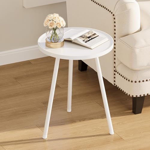 Round Side Table, Small End Table, Drink Table for Couch, Mini Tea Table for Sofa, Modern Accent Nightstand for Small Space, Living Room Bedroom LET521W - color: White, size: 15.7x 15.7 x 20.8Inches