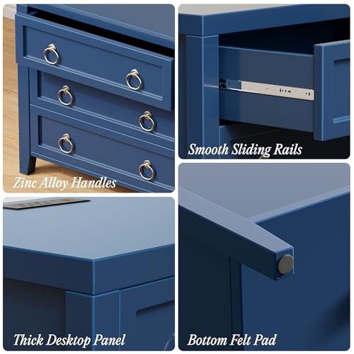 Huuger Paint Night Stand with Charger Station, 3 Drawer Nightstand Set of 2 | Larger Wider Bedside Table with USB-C Port, Modern End Table, for Bedroom, Living Room, Blue Nightstand - color: Blue