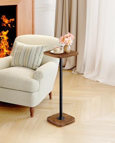 CHOEZON Small Drink Table, Square Side Table for Small Spaces, Martini Table with Pedestal, for Living Room, Bedroom, Rustic Brown and Black TBZ24BF - color: Rustic Brown + Black