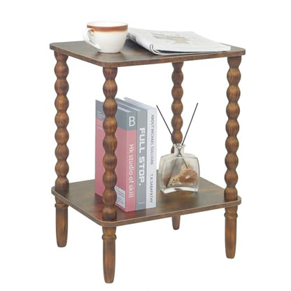 Fultyle Side Table, Small End Table with Storage Shelf, 2-Tier Small Coffee Tables Living Room for Bedroom, Narrow Spaces (Rustic Brown) - color: Rustic Brown