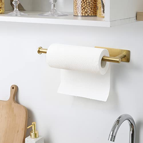 theaoo Under Cabinet Paper Towel Holder for Kitchen, Adhesive, 2 Pack Gold | Self-Adhesive or Screw Mount for Cabinets and Walls; Durable SUS304 Stainless Steel Fits Standard and Jumbo Rolls - color: Gold 2pc