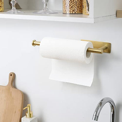 theaoo Under Cabinet Paper Towel Holder for Kitchen, Adhesive, 2 Pack Gold | Self-Adhesive or Screw Mount for Cabinets and Walls; Durable SUS304 Stainless Steel Fits Standard and Jumbo Rolls - color: Gold 2pc