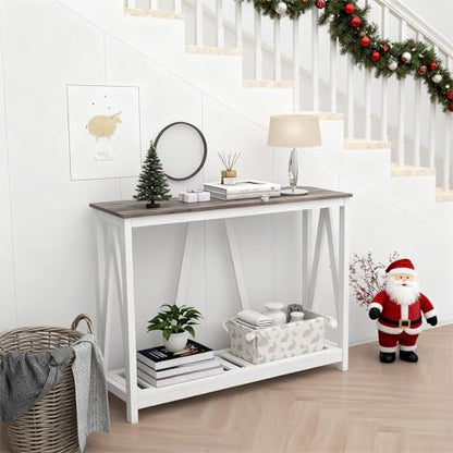 Farmhouse Console Table for Entryway, 39.3 Inch Sofa Table with Storage Shelf, Hallway Table, Narrow Behind Couch Table for Foyer, Living Room，Oak Grey - color: Oak Grey
