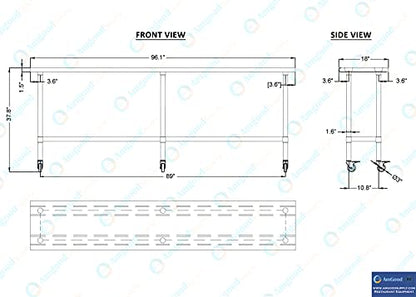 AmGood 96" Long x 18" Deep Stainless Steel Table with Casters - size: 96" Long x 18" Deep