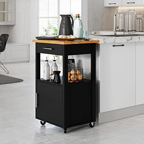 Shintenchi Kitchen Island Cart with Storage,Rolling Kitchen Island Side Table on Wheels with Worktop,Single Door Storage Cabinet and Drawer for Kitchen,Dinning Room, Black - color: Black-22inch