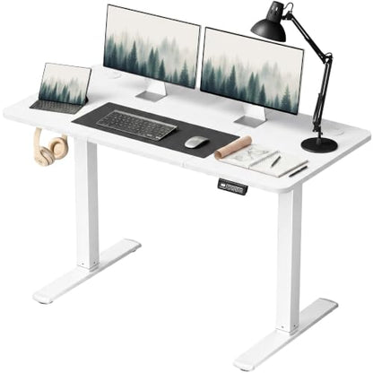 Furmax 48 Inches Electric Height Adjustable Standing Desk Home Office Desk | Large Sit Stand Up Computer Desk Memory Preset with T-Shaped Metal Bracket, White - color: White, size: 48 Inch