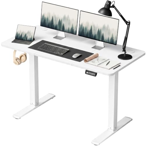Furmax 48 Inches Electric Height Adjustable Standing Desk Home Office Desk | Large Sit Stand Up Computer Desk Memory Preset with T-Shaped Metal Bracket, White - color: White, size: 48 Inch