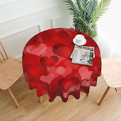BETGINY Valentines Day Tablecloth - 60 Inch Round Red Romantic Tablecloth with Love Hearts Pattern - Dust-Proof, Wrinkle Resistant, Rustic Style for Home Dining Room Party - color: Red Love, size: 60" (Round)