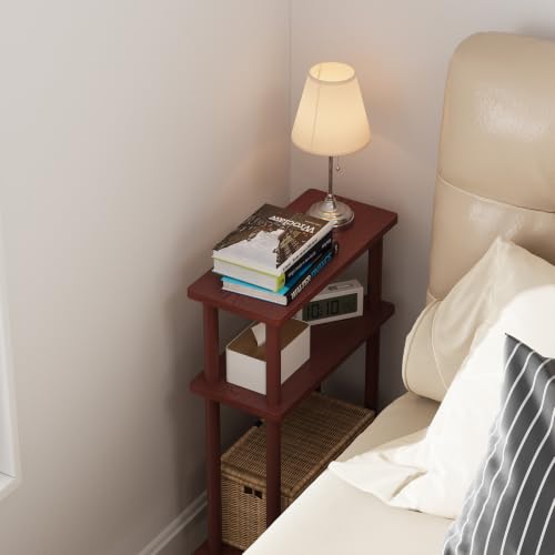 Apicizon 3 Tier End Table, Narrow Side Table with Storage Shelf, Bedroom, Living Room, Entryway, Farmhouse, Dark Brown - color: Dark Brown, style: Narrow Side Table