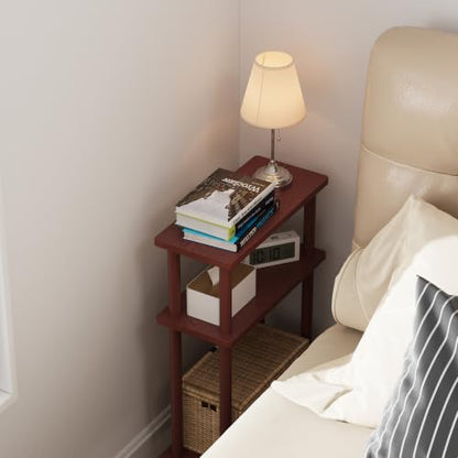 Apicizon 3 Tier End Table, Narrow Side Table with Storage Shelf, Bedroom, Living Room, Entryway, Farmhouse, Dark Brown - color: Dark Brown, style: Narrow Side Table