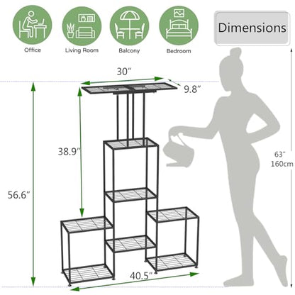 Plant Stand Indoor Outdoor, Metal 6 Tier Tall Hanging Plant Shelf for Multiple Flower Planter Large Heavy Duty Ladder Plant Holder for Garden, Black (y-202) - size: y-202