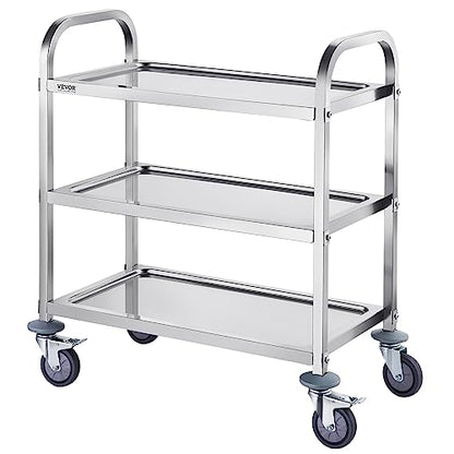 VEVOR Stainless Steel Cart, 3 Layers Lab Utility Cart 220 lbs Weight Capacity, Medical Cart with Lockable Universal Wheels, for Lab, Clinic, Kitchen, Salon