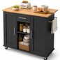 JY QAQA 42" Kitchen Island with Storage on Wheels, Rolling Table with Drop Leaf, Drawers, Cart Handle for Towel Rack or Free Movement, Black - color: Black
