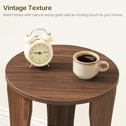 YATINEY Round Side Table, 3-Tier Small End Table with Storage Shelves, Wooden Accent Table for Living Room, Bedroom, Walnut ET15WL - color: Walnut