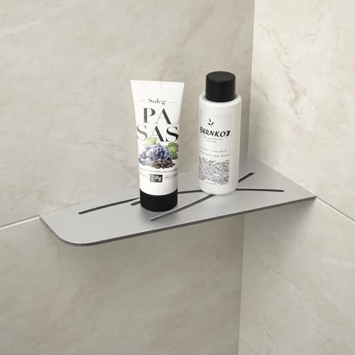 Corner Shower Shelf 12" Heavy Duty | 304 Stainless Steel, Quadrilateral Corner Shelf Recessed, Bathroom Storage Shampoo Holder - color: Brushed, size: 12"-1 Pack