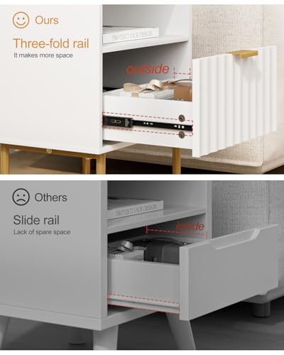 Nightstand,Modern Bedside Table with Gold Frame,White Night Stand,Bedside Furniture, Modern Side Table with Drawer and Shelf for Bedroom,Living Room (White) - color: White