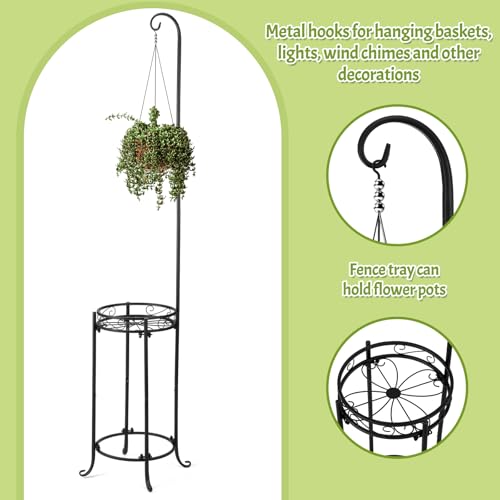 CroBlissful 2 Tier 61" Hanging Plant Stand indoor outdoor Iron Planter Shelves Garden Plant Hanger Stands Black Metal Plant Shelves for Garden Patio Bedroom Living Room Balcony Office