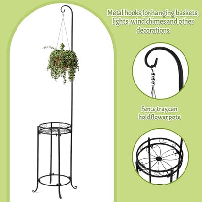 CroBlissful 2 Tier 61" Hanging Plant Stand indoor outdoor Iron Planter Shelves Garden Plant Hanger Stands Black Metal Plant Shelves for Garden Patio Bedroom Living Room Balcony Office