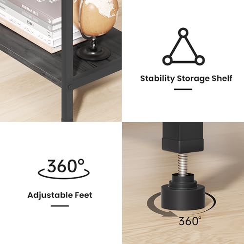 Asgolion Tall End Table with Charging Station, 3 Tier Narrow Beside Table with Adjustable Shelf, Tall Gray Side Table Nightstand for Bedroom, Living Room Coffe Table, Office, Charcoal Grey - color: Charcoal Grey, size: 14.8"D x 11"W x 30"H