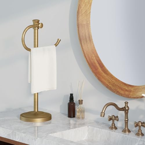 Stand Hand Towel Holder, Countertop Towel Bar, Antique Brass | 17 Inch Bathroom Towel Hanger, Freestanding Vanity Counter Top Towel Holder, Towel Ring Hardware Accessories, Stainless Steel - color: Antique Brass