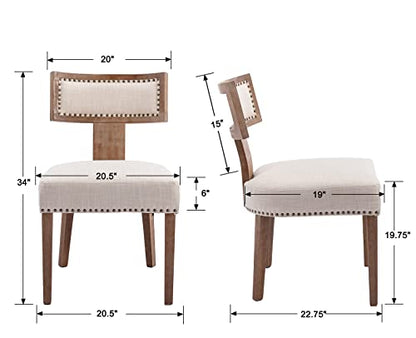 RIVOVA Mid Century Modern Dining Chairs Set of 4 Upholstered Linen Fabric Kitchen Dining Side Chairs with Nailhead Trim, Modern Kitchen Armless Solid Wood Dining Chairs, Beige - color: Beige Nailhead