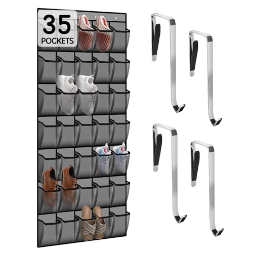 Kotkn 35 Compartment Over The Door Storage - Breathable Mesh Hanging Organizer with Large Pockets, Space Saving Design for Men & Women's Footwear, Closet, Bedroom (Gray) - color: 35-Gray