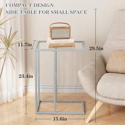 End Table,C Shaped Side Table for Sofa,Glass Couch Tray Snack Dinner Table for Living Room, Bedroom,TV Tray Table for Small Space,Living Room, Bedroom,Easy Assembly (Gray) - color: Grey