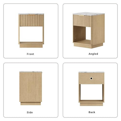 Fluted Nightstand, Night Stand Set 2, Nightstands Set of 2 with Charging Station and Faux Marble Top, Wooden End Table with Drawer, Modern Bedside Table for Bedroom Living Room, Natural Oak - color: Natural Oak + Faux Marble Top, size: 1 Drawer（18"W）