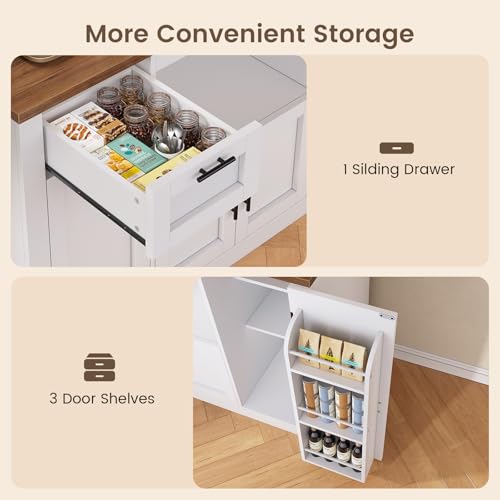 Itaar 71" Pantry Cabinet with Charging Station and LED Light, Kitchen Pantry Cabinet with Microwave Stand, 47.2" Wide Kitchen Storage Cabinets with Storage Cart 3 Tier for Dining Room, White - color: White