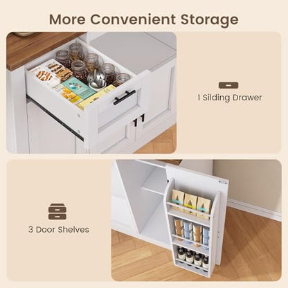 Itaar 71" Pantry Cabinet with Charging Station and LED Light, Kitchen Pantry Cabinet with Microwave Stand, 47.2" Wide Kitchen Storage Cabinets with Storage Cart 3 Tier for Dining Room, White - color: White