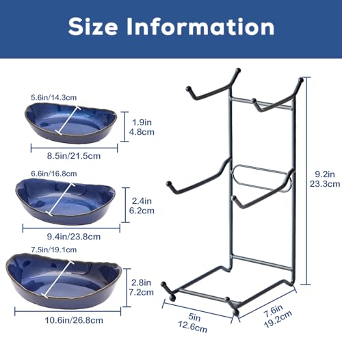 DUJUST 3 Tier Fruit Bowl, Kiln Altered Glaze Ceramic Fruit Stand, Stackable & Easy to Store, Multifunctional Serving Tray for Fruit/Vegetables/Snacks, Microwave & Dishwasher Safe - Dark Blue - color: 3-Tier Dark Blue
