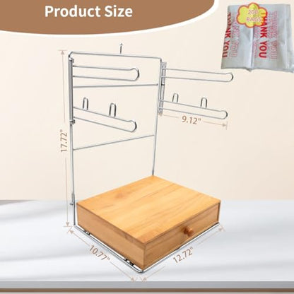 Detachable Plastic Grocery Bag Holder with Wooden Drawers Base, Grocery Bag Holder and 200 Count Plastic Bags, Chrome Plated T-Shirt Bags Rack with Stores, Grocery Store，Supermarkets, Homes, Kitchens